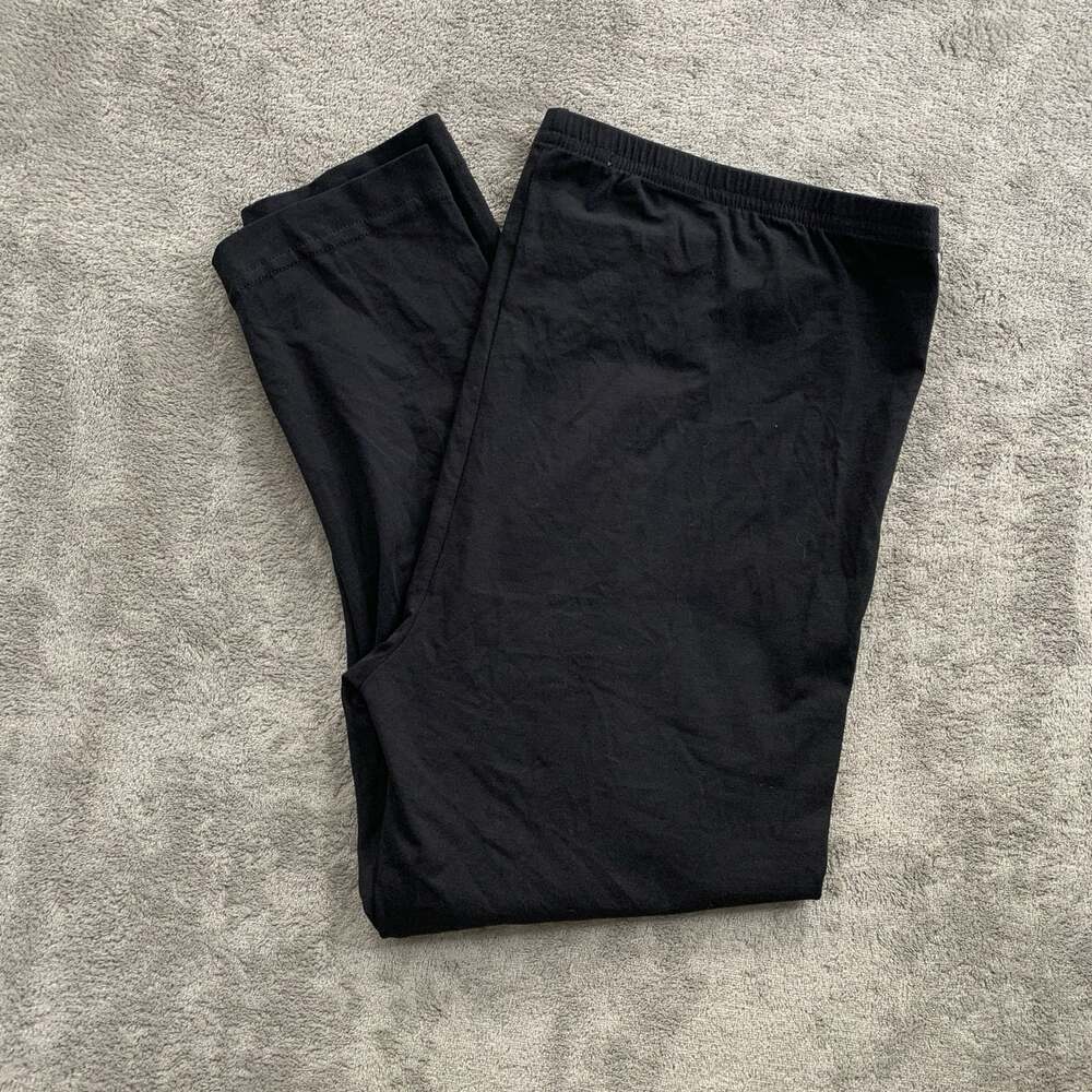 Peruvian Connection Leggings Womens Size Large Black Pima Cotton Cropped